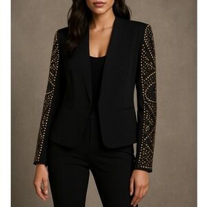 Caché Black Studded Sleeve Blazer Jacket Women 12 Embellished Evening Party Chic